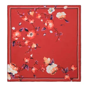 Pink and white floral patterned scarf with purple accents, perfect for fashion and accessories.