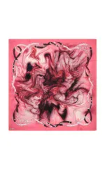 Colorful abstract art with pink, black, and white swirling patterns framed by a chain design, showcasing modern artistic expression and vibrant aesthetics.