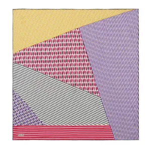 Vibrant geometric patterned scarf with bold stripes and eye-catching colors, perfect for fashion-forward accessories.