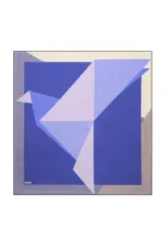 Vivid geometric abstract artwork featuring sharp, angular shapes in shades of blue, purple, and white, creating a modern and dynamic visual composition. Perfect for enhancing contemporary interior decor.