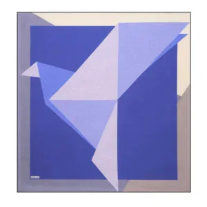 Vivid geometric abstract artwork featuring sharp, angular shapes in shades of blue, purple, and white, creating a modern and dynamic visual composition. Perfect for enhancing contemporary interior decor.