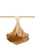 Luxury satin gold fabric draped on a gold rod for elegant presentation and display purposes.