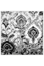 Luxurious black and white floral patterned textile with intricate damask design, ideal for elegant home decor and upholstery, showcasing traditional Turkish artistry.