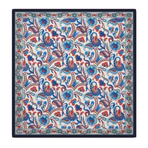 Brightly colored Turkish floral patterned rug featuring vibrant blue, red, and white designs, perfect for home decor and adding cultural elegance.