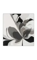 Black, white, and gray abstract floral art print, modern wall decor for living room or office, artistic home decoration, stylish interior design accessory.