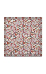 Intricate floral and vine pattern carpet with red, black, beige, and light blue colors, showcasing traditional Turkish design and craftsmanship. Perfect for adding elegance to any living space.