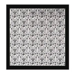 Black and white floral patterned tile from Turkey, perfect for home decor or accents, showcasing traditional Turkish craftsmanship with intricate repeated floral motifs.