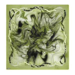Viral abstract green and black swirling artwork with a leather strap border, creating a dynamic and eye-catching visual perfect for modern interior decor or artistic display.