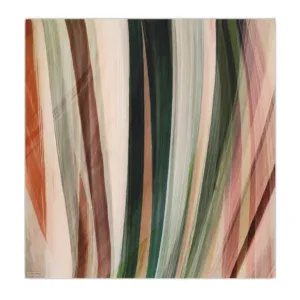 Vibrant abstract artwork featuring bold, sweeping brushstrokes in shades of green, brown, pink, and cream, perfect for modern interior décor and artistic expression.