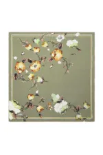 Vivid floral patterned area rug with large yellow, white, and green blossoms on a muted olive-green background, perfect for home decor or gifting from Turkey.