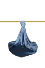Elegant blue satin fabric tied to a gold rod, creating a luxurious and stylish decorative display. Perfect for upscale interior decor, weddings, or special events with a touch of sophistication.