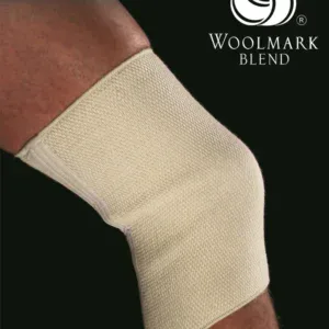 Woolmark Blend knee support sleeve, beige compression brace for pain relief and stability, flexible and durable athletic injury aid.