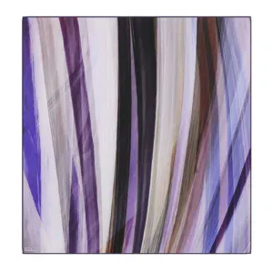 Vibrant abstract painting with flowing purple, black, white, beige, and brown streaks, showcasing modern art with dynamic brushstrokes and a captivating color palette.