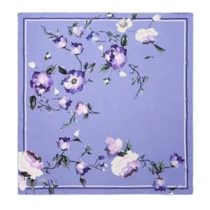 Purple floral scarf with lavender and white roses, perfect for elegant accessories and fashion styles.
