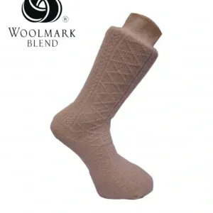 Woolmark blend beige knitted sock, warm and comfortable, perfect for everyday wear and outdoor activities, high-quality textile from Turkey.