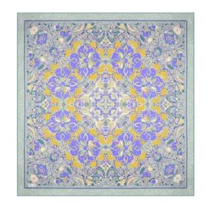 Intricate Turkish-style mosaic or tile design with purple, yellow, and light blue floral patterns on a decorative background.
