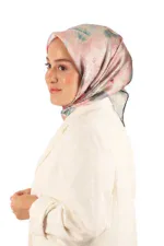 Soft pastel silk hijab with floral watercolor pattern, stylish and elegant headscarf for women.