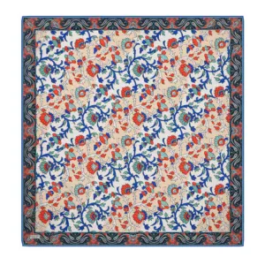 Handmade Turkish floral patterned wool rug featuring vibrant red, blue, and beige colors, ideal for adding traditional charm to any living space. Perfect for home decor enthusiasts seeking authentic Turkish craftsmanship.