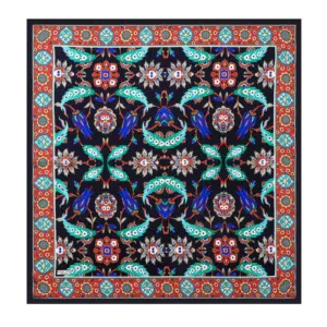 Vibrant Turkish-style patterned rug with intricate floral and geometric motifs in traditional colors, perfect for home decor or as a collectible souvenir from Turkey.