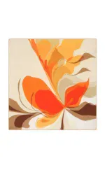 Vibrant abstract orange and beige floral artwork, perfect for modern home decor or office space accents.