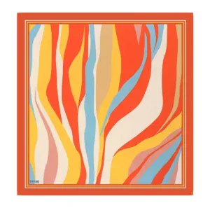 Vibrant orange, yellow, blue, and beige abstract scarf with wavy lines, perfect for stylish accessories or home décor. Shop of Turkey offers quality products with fast shipping directly from Turkey.