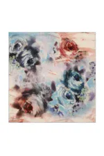 Vibrant abstract floral artwork featuring bold brushstrokes and a dynamic color palette of blues, reds, and neutrals, perfect for decor and artistic expression.