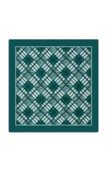 Vivid geometric patterned bandana with a teal and white design, perfect for fashion or accessories.
