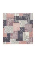 Vintage bandana patchwork design in soft pink, navy, and white colors, perfect for crafts and home decor.