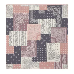 Vintage bandana patchwork design in soft pink, navy, and white colors, perfect for crafts and home decor.