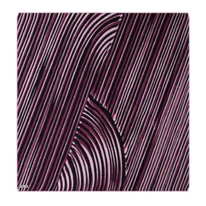Vibrant abstract artwork with curved black and pink lines creating a hypnotic, geometric pattern, ideal for modern interior decor or artistic displays.
