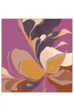 Vibrant abstract artwork featuring flowing shapes in purple, beige, black, and orange tones, perfect for modern interior decor or artistic displays.