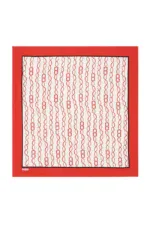 Red patterned scarf with geometric designs, featuring oval and square shapes, perfect for stylish accessories. Made in Turkey, ideal for fashion enthusiasts seeking authentic Turkish textile products.