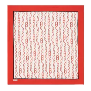 Red patterned scarf with geometric designs, featuring oval and square shapes, perfect for stylish accessories. Made in Turkey, ideal for fashion enthusiasts seeking authentic Turkish textile products.