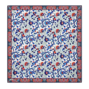 Vibrant Turkish floral patterned textile with intricate border design, showcasing traditional craftsmanship and colorful motifs. Perfect for home decor or special events.