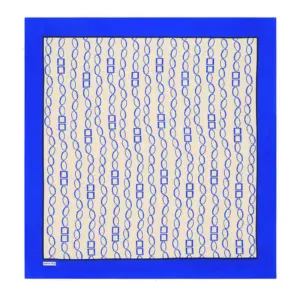 Blue and white patterned scarf with geometric chain link design, perfect for stylish accessories or home decor, emphasizing Turkish craftsmanship and fast nationwide shipping.