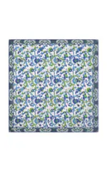Intricate Turkish floral patterned textile with blue, green, and white colors, showcasing traditional craftsmanship and vibrant design. Perfect for home decor or gift-giving with fast shipping from Turkey.