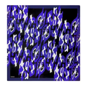 Vibrant blue, black, and white animal print abstract artwork on a square canvas, showcasing bold patterns and striking color contrast. Perfect for modern interior decor and art enthusiasts.