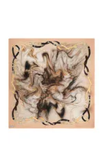 Vivid marble swirl artwork with a border of intertwined saddle straps in shades of tan, black, and gold, creating an elegant and dynamic visual composition.