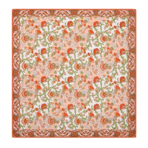 Colorful Turkish floral patterned silk scarf with intricate border design, perfect for stylish accessories and cultural elegance.