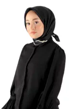 Black satin hijab and modest black dress, elegant Muslim women's fashion for special occasions and daily wear. Shop of Turkey offers fast shipping from Turkey for quality headscarves.