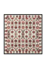 Vivid Turkish floral pattern rug with intricate red, black, and beige design, showcasing traditional craftsmanship, perfect for adding cultural elegance to home decor.