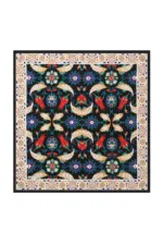 Colorful traditional Turkish floral and geometric patterned rug with intricate details and vibrant colors, perfect for home decor or as a unique gift.