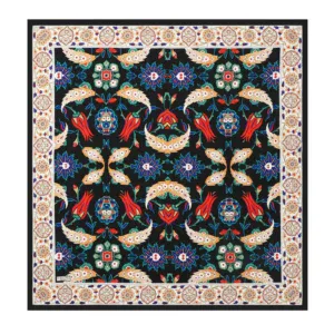 Colorful traditional Turkish floral and geometric patterned rug with intricate details and vibrant colors, perfect for home decor or as a unique gift.