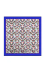 Vibrant traditional Turkish floral tile pattern with red, blue, and turquoise colors, framed in a modern blue border, showcasing authentic Turkish craftsmanship and intricate detailing.