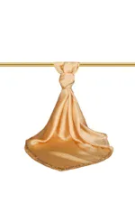 Luxurious champagne silk scarf tied in a stylish knot, hanging from a sleek gold rod, showcasing elegant fashion accessories from Turkey's premium textile collection.