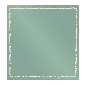 Elegant turquoise square mirror with a decorative wavy cream-colored border, perfect for stylish home decor and adding a touch of sophistication to any room.