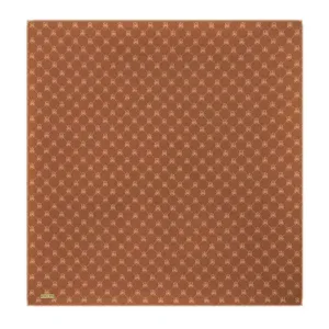 Intricate brown patterned textile with a repeating geometric design, perfect for home decor or fashion accessories.