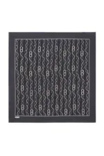 Minimalist black and white patterned scarf with geometric chain design, perfect for chic accessories.