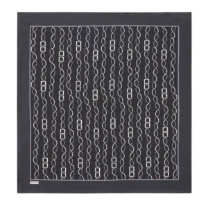 Minimalist black and white patterned scarf with geometric chain design, perfect for chic accessories.
