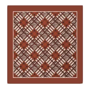 Violet brown patterned scarf with geometric and animal print design for stylish accessories.